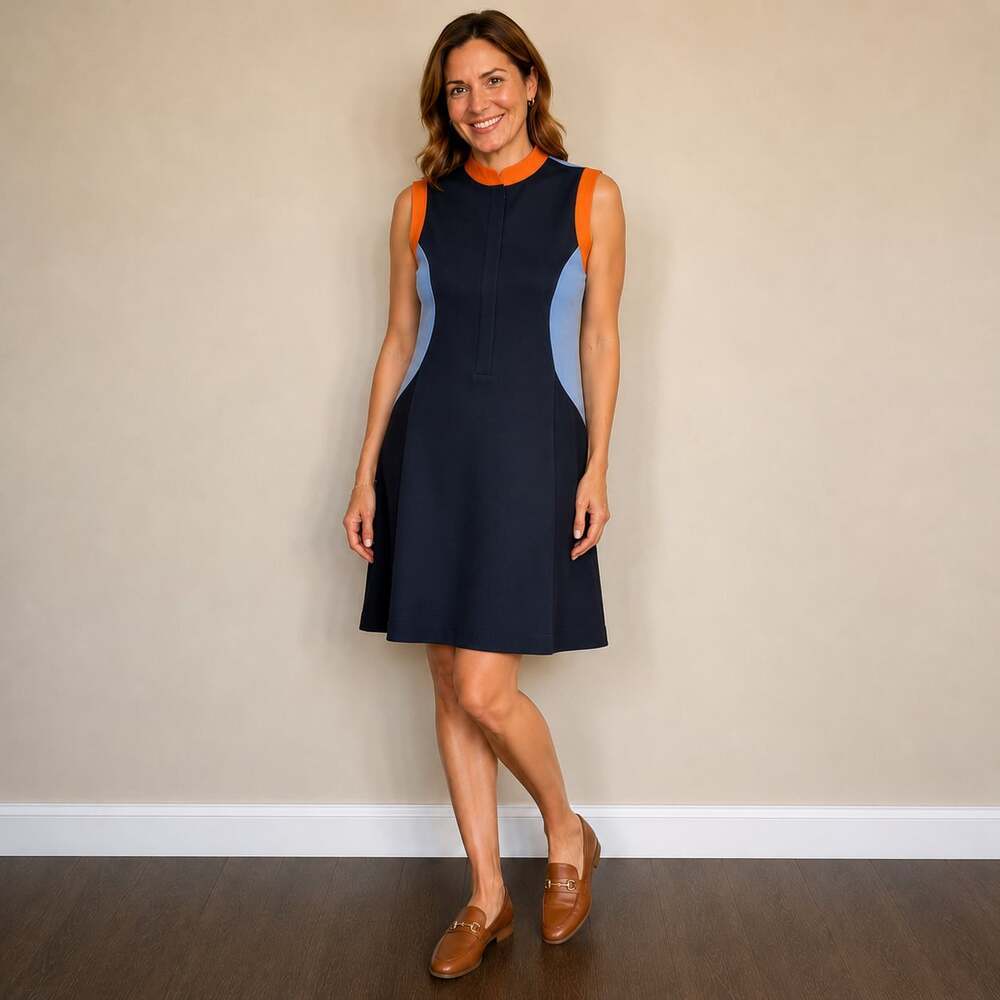 Herve Benard Colorblock Wool Blend Dress Size 12 Autumn Wedding Guest Dress